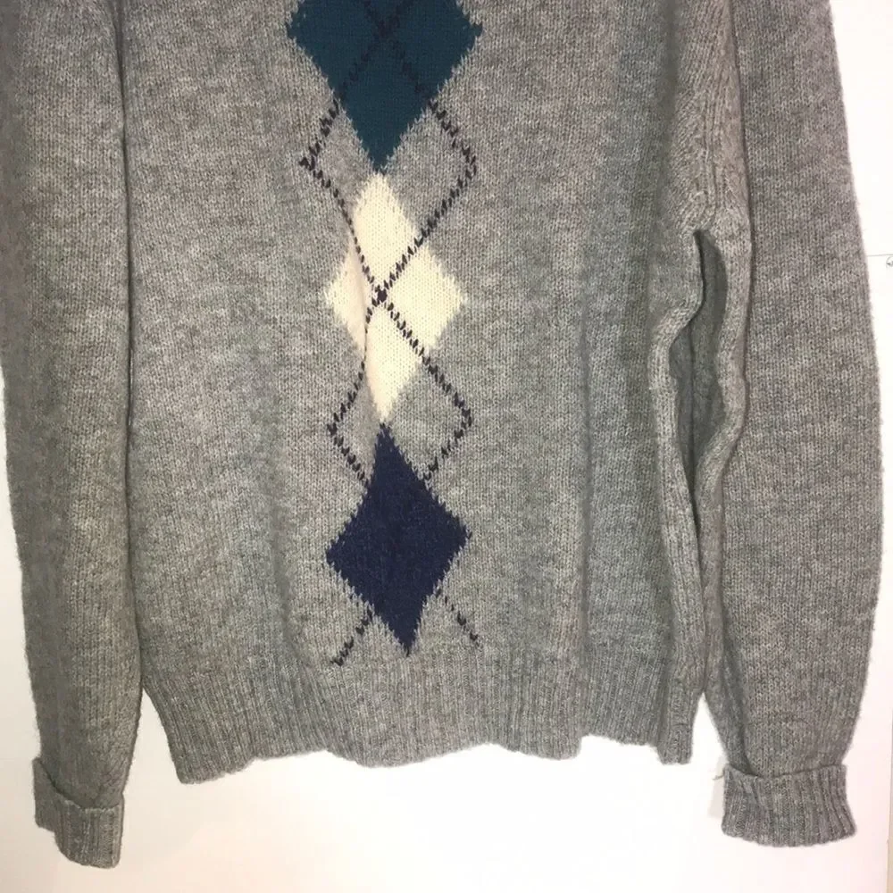 John Ashford Men's Knitted Pure Wool Geometric Print Long Sleeve Gray Sweater Si